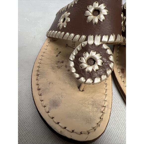 Jack Rogers Sandals Metallic Silver Brown Thong Slip On Leather Size 6 - Picture 3 of 9